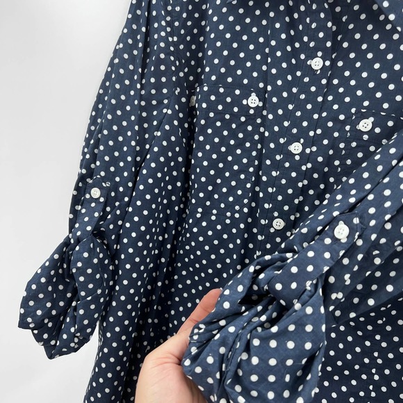Jones New York Sport Woman Polka Dot Navy Blue White Blouse Long Sleeve 2XL - Picture 9 of 9
